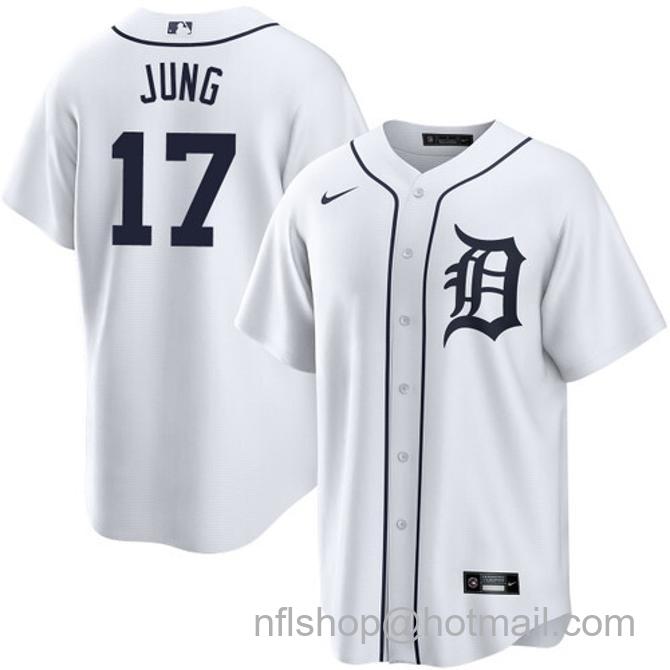 Jace Jung Men's #17 Detroit Tigers Home Nike Stitched Baseball Jersey White