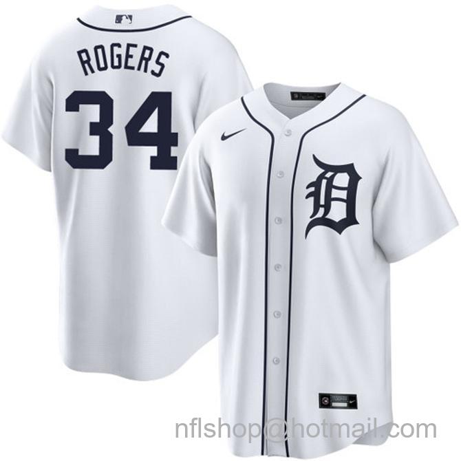 Jake Rogers Men's #34 Detroit Tigers Home Nike Stitched Baseball Jersey White