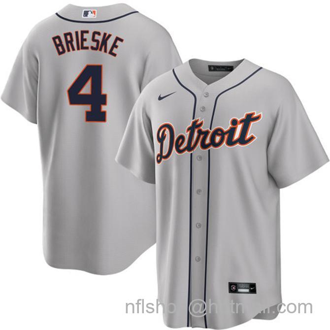 Beau Brieske Men's #4 Detroit Tigers Road Nike Stitched Baseball Jersey Gray