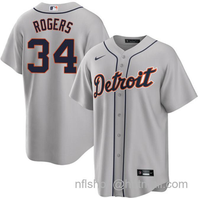 Jake Rogers Men's #34 Detroit Tigers Road Nike Stitched Baseball Jersey Gray