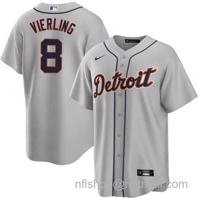 Matt Vierling Men's #8 Detroit Tigers Road Nike Stitched Baseball Jersey Gray