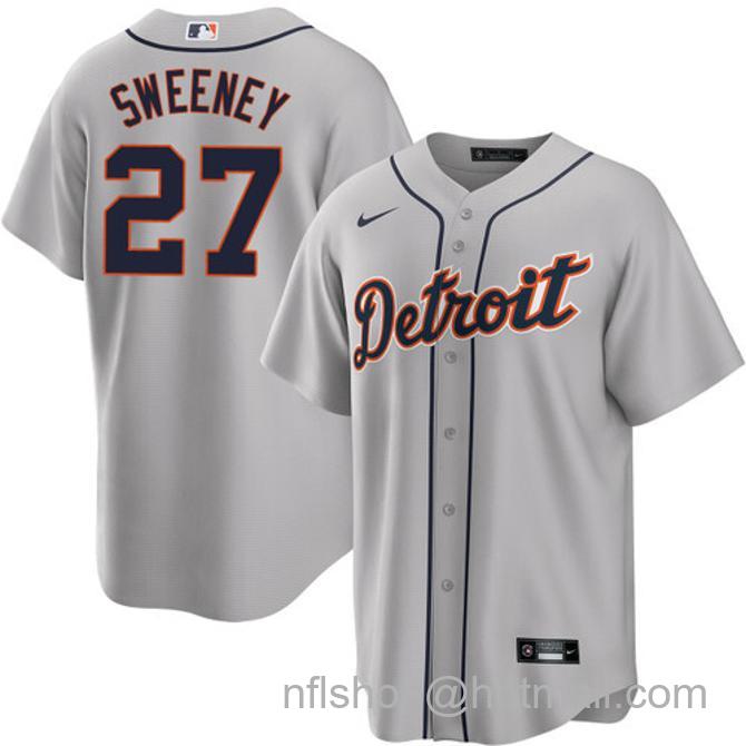 Trey Sweeney Men's #27 Detroit Tigers Road Nike Stitched Baseball Jersey Gray