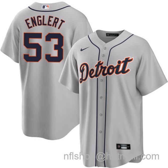 Mason Englert Men's #53 Detroit Tigers Road Nike Stitched Baseball Jersey Gray