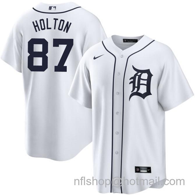 Tyler Holton Men's #87 Detroit Tigers Home Nike Stitched Baseball Jersey White