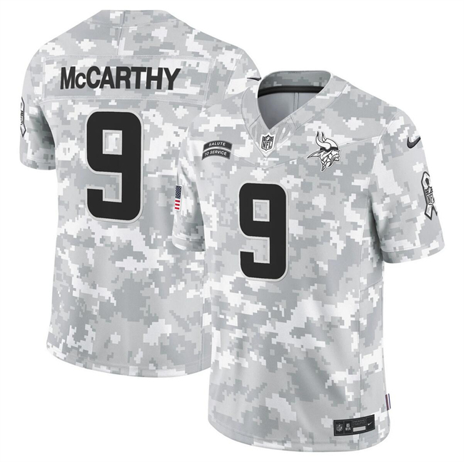 Men's Minnesota Vikings #9 J.J. McCarthy 2024 F.U.S.E Arctic Camo Salute to Service Limited Stitched Football Jersey