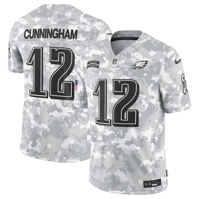 Men's Philadelphia Eagles #12 Randall Cunningham 2024 F.U.S.E Arctic Camo Salute to Service Limited Stitched Football Jersey