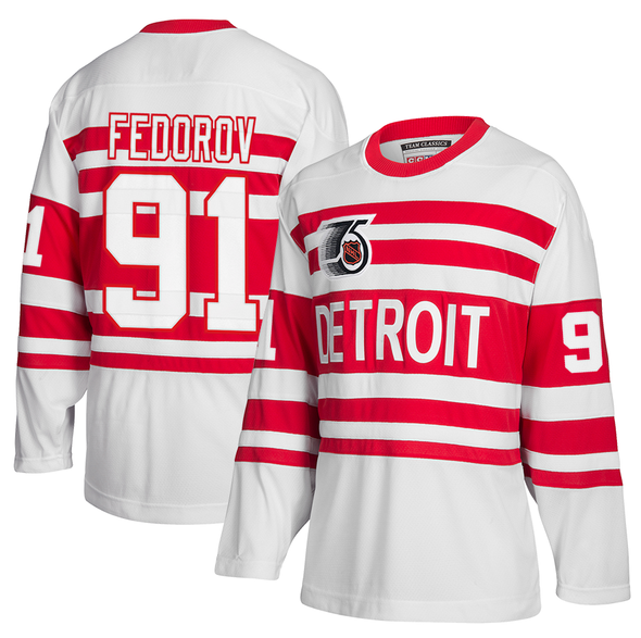 Youth Detroit Red Wings #19 Sergei Fedorov White CCM 1991-92 75th Anniversary Team Classics Hockey Stitched NHL Jersey