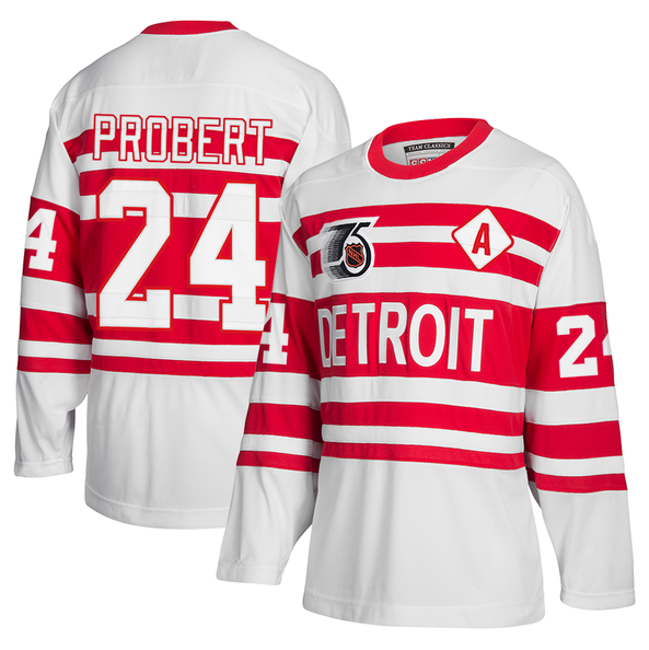 Men's Detroit Red Wings #24 Bob Probert White CCM 1991-92 75th Anniversary A Patch Team Classics Hockey Stitched NHL Jersey