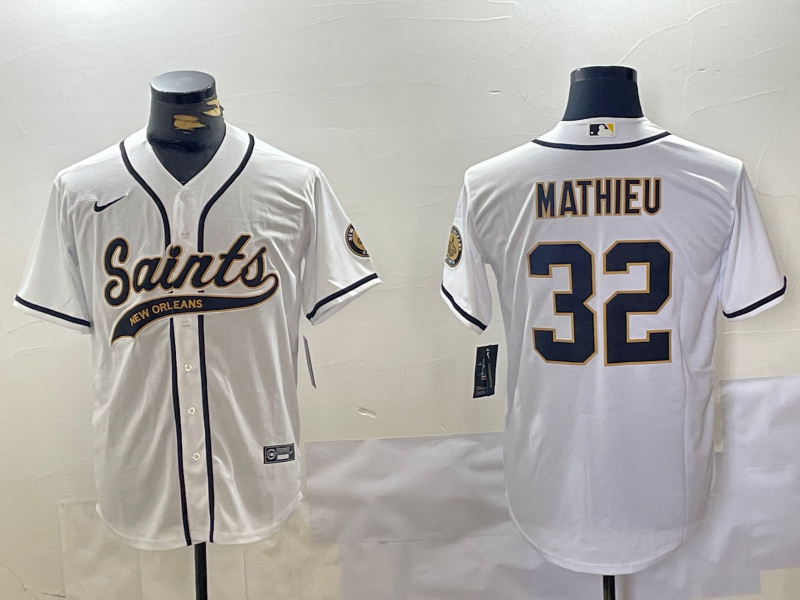 Mens New Orleans Saints #32 Tyrann Mathieu White Cool Base Stitched Baseball Jersey