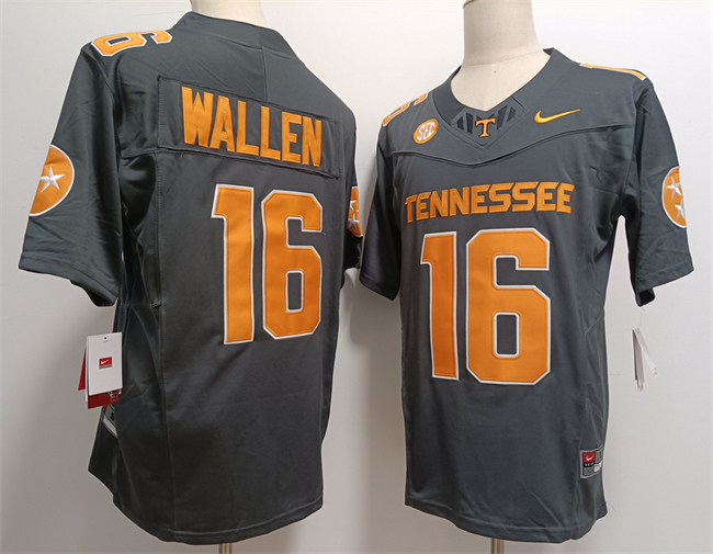 Men's Tennessee Volunteers #16 Morgan Wallen Grey F.U.S.E Stitched Jersey