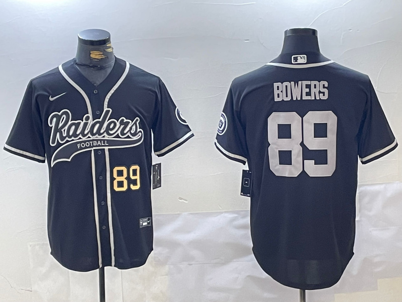 Men's Las Vegas Raiders #89 Brock Bowers Black Number Cool Base Stitched Baseball Jerseys