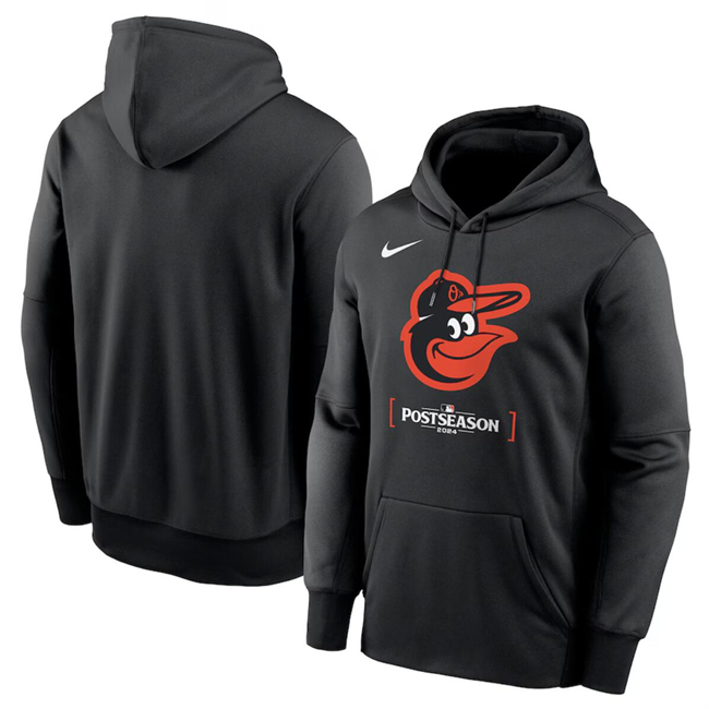 Men's Baltimore Orioles Black 2024 Postseason Collection Therma Pullover Hoodie