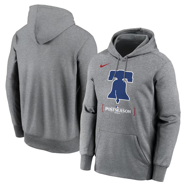 Men's Philadelphia Phillies Heather Charcoal 2024 Postseason Collection Therma Pullover Hoodie