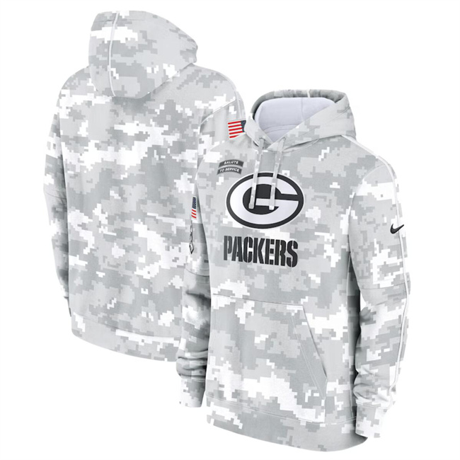 Men's Green Bay Packers 2024 Arctic Camo Salute to Service Club Fleece Pullover Hoodie