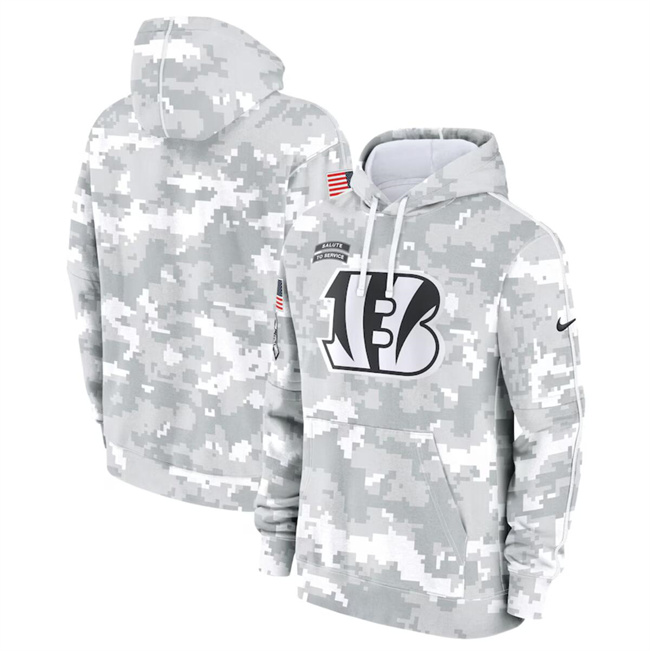 Men's Cincinnati Bengals 2024 Arctic Camo Salute to Service Club Fleece Pullover Hoodie