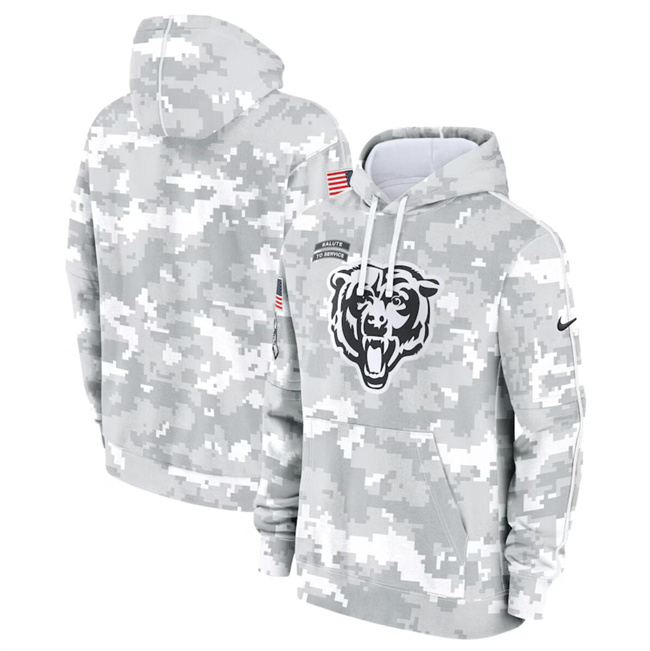 Men's Chicago Bears 2024 Arctic Camo Salute to Service Club Fleece Pullover Hoodie