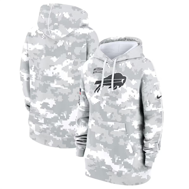 Women's Buffalo Bills 2024 Arctic Camo Salute To Service Club Fleece Pullover Hoodie(Run Small)