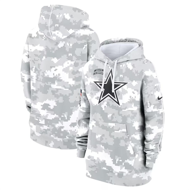 Women's Dallas Cowboys 2024 Arctic Camo Salute To Service Club Fleece Pullover Hoodie(Run Small)