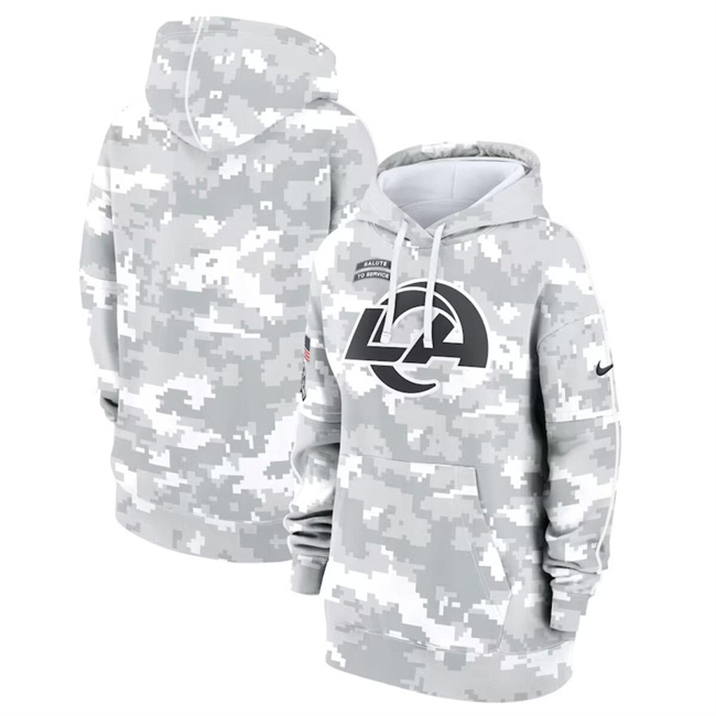 Women's Los Angeles Rams 2024 Arctic Camo Salute To Service Club Fleece Pullover Hoodie(Run Small)