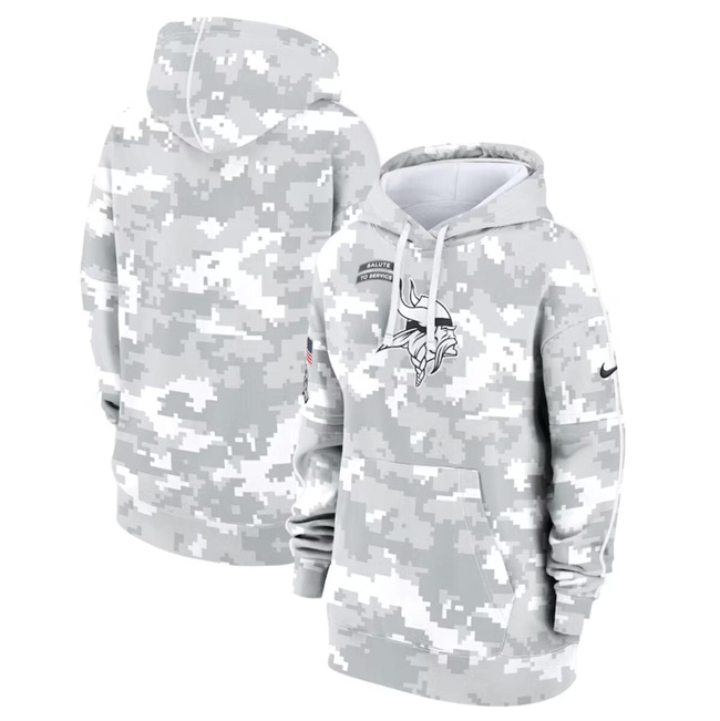 Women's Minnesota Vikings 2024 Arctic Camo Salute To Service Club Fleece Pullover Hoodie(Run Small)