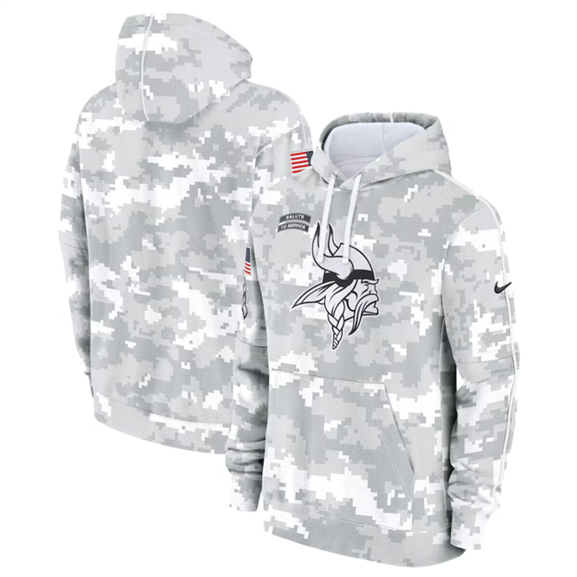 Youth Minnesota Vikings 2024 White Gray Salute To Service Pullover Hoodie