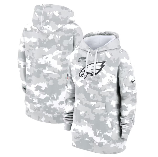 Women's Philadelphia Eagles 2024 Arctic Camo Salute To Service Club Fleece Pullover Hoodie(Run Small)