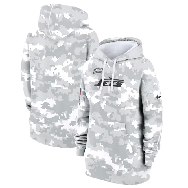 Women's New York Jets 2024 Arctic Camo Salute To Service Club Fleece Pullover Hoodie(Run Small)