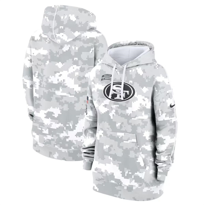 Women's San Francisco 49ers 2024 Arctic Camo Salute To Service Club Fleece Pullover Hoodie(Run Small)