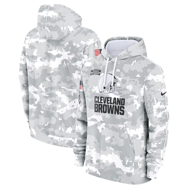 Youth Cleveland Browns 2024 White Gray Salute To Service Pullover Hoodie