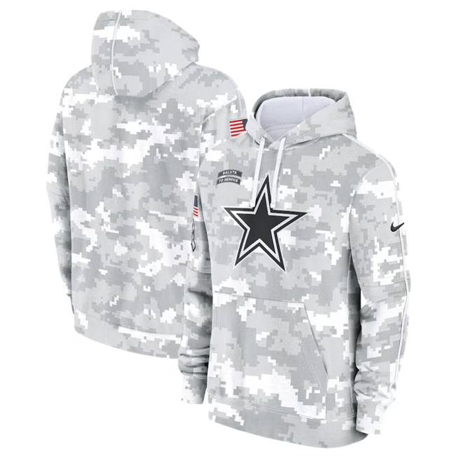 Youth Dallas Cowboys 2024 White Gray Salute To Service Pullover Hoodie