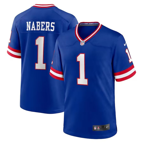 Men's New York Giants #1 Malik Nabers Royal 2024 2nd Alternate Football Stitched Game Jersey