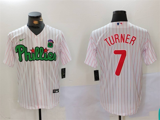 Men's Philadelphia Phillies #7 Trea Turner White_Green Cool Base Stitched Jersey