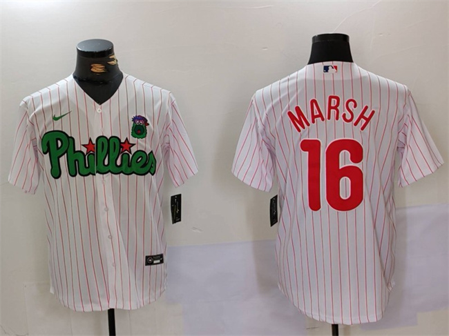 Men's Philadelphia Phillies #16 Brandon Marsh White_Green Cool Base Stitched Jersey