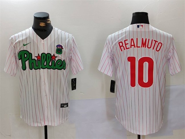 Men's Philadelphia Phillies #10 J.T. Realmuto White_Green Cool Base Stitched Jersey