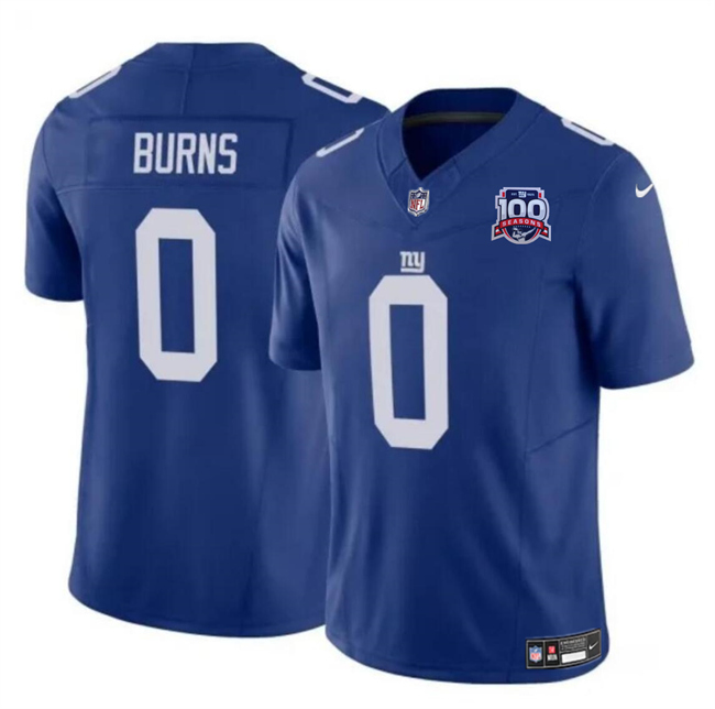 Men's New York Giants #0 Brian Burns Blue 2024 F.U.S.E. 100TH Season Patch Vapor Untouchable Limited Stitched Jersey