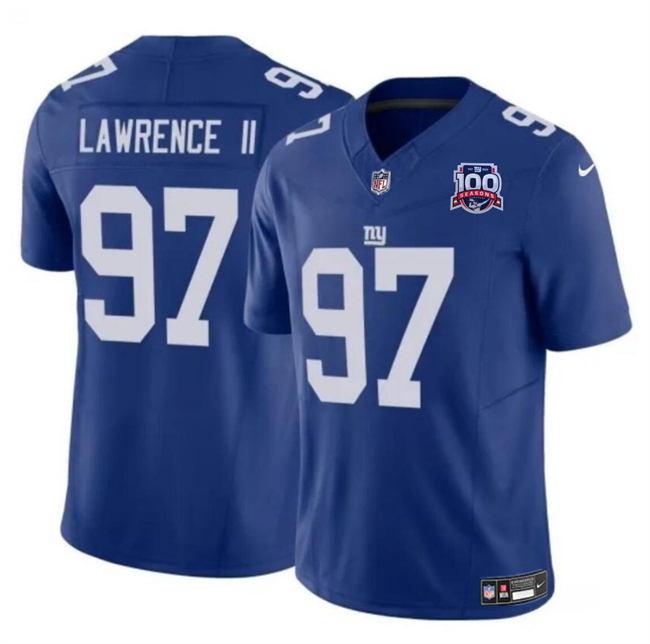 Men's New York Giants #97 Dexter Lawrence II Blue 2024 F.U.S.E. 100TH Season Patch Vapor Untouchable Limited Stitched Jersey