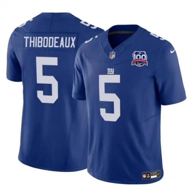 Youth New York Giants #5 Kayvon Thibodeaux Blue 2024 F.U.S.E. 100TH Season Patch Vapor Untouchable Limited Stitched Jersey