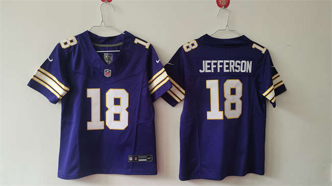 Women's Minnesota Vikings #18 Justin Jefferson Purple F.U.S.E Throwback Vapor Untouchable Limited Stitched Jersey(Run Small)