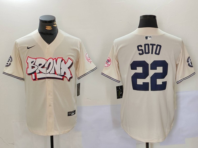 Men's New York Yankees #22 Juan Soto Cream The Bronx Graffiti Vapor Limited Stitched Baseball Jersey V2