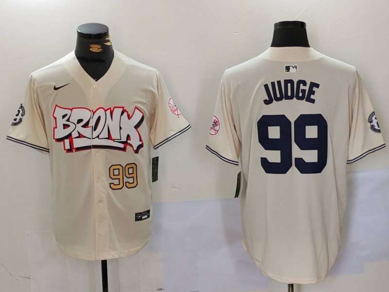 Men's New York Yankees #99 Aaron Judge Cream The Bronx Graffiti V2 Vapor Limited Stitched Baseball Jersey