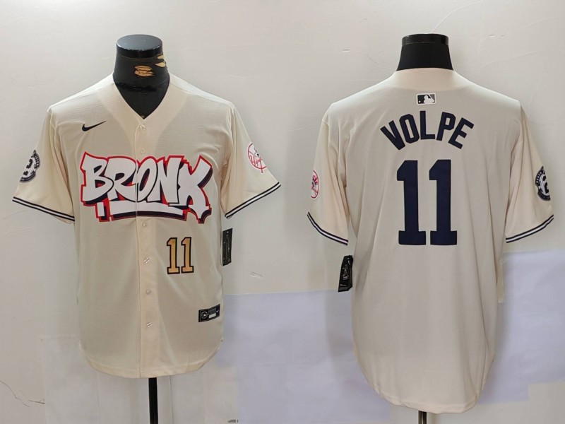 Men's New York Yankees #11 Anthony Volpe Cream The Bronx Graffiti V2 Vapor Limited Stitched Baseball Jersey