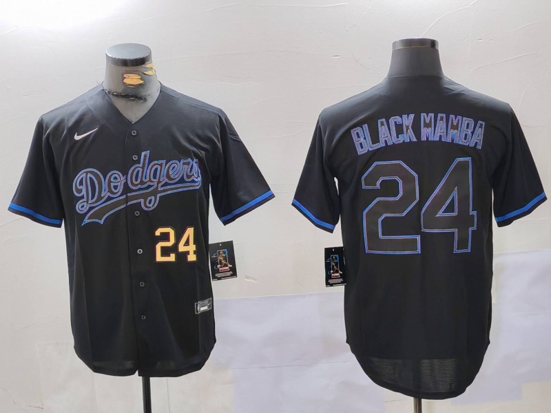 Men's Los Angeles Dodgers #24 Kobe Bryant Black Mamba Lights Out Black Fashion Stitched Cool Base Stitched Baseball Jerseys