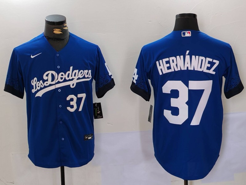 Men's Los Angeles Dodgers #37 Teoscar Hernández Blue Cool Base Stitched Baseball Jerseys