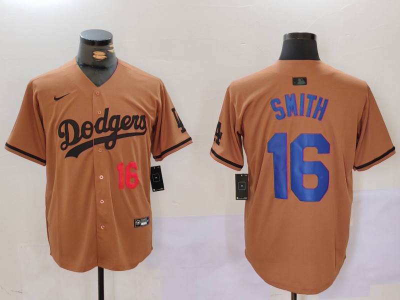 Men's Los Angeles Dodgers #16 Will Smith NUmber Olive Cool Base Limited Stitched Jersey