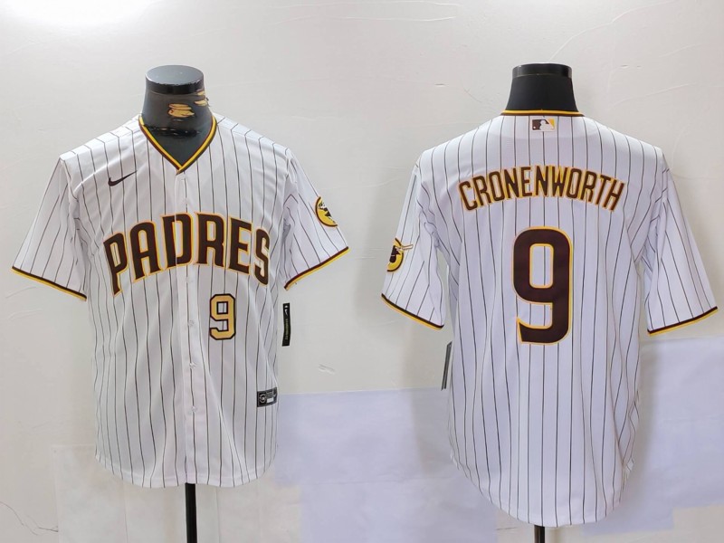 Men's San Diego Padres #9 Jake Cronenworth White Team Logo Stitched MLB Cool Base Nike Jerseys