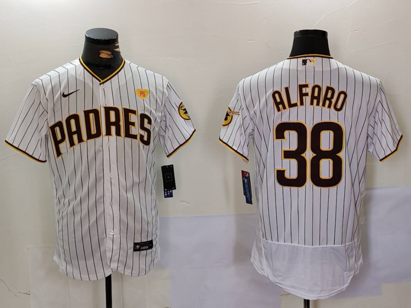 Men's San Diego Padres #38 Jorge Alfaro White With PS Patch Stitched Flex Base Jersey