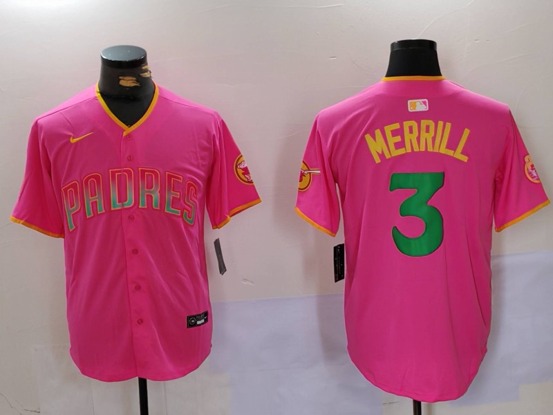 Men's San Diego Padres #3 Jackson Merrill Pink Player Number Fashion Baseball Jerseys