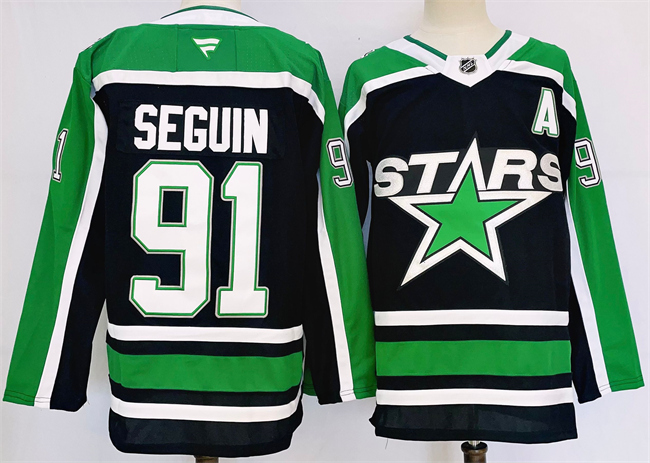 Men's Dallas Stars #91 Tyler Seguin Black 2024-25 Reverse Retro Stitched Hockey Jersey