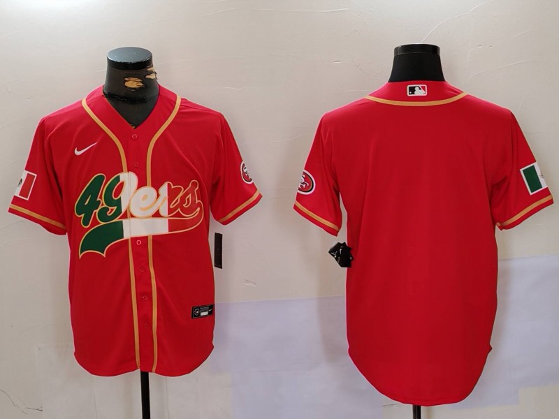 Men's San Francisco 49ers Red With Patch Cool Base Stitched Baseball Jersey