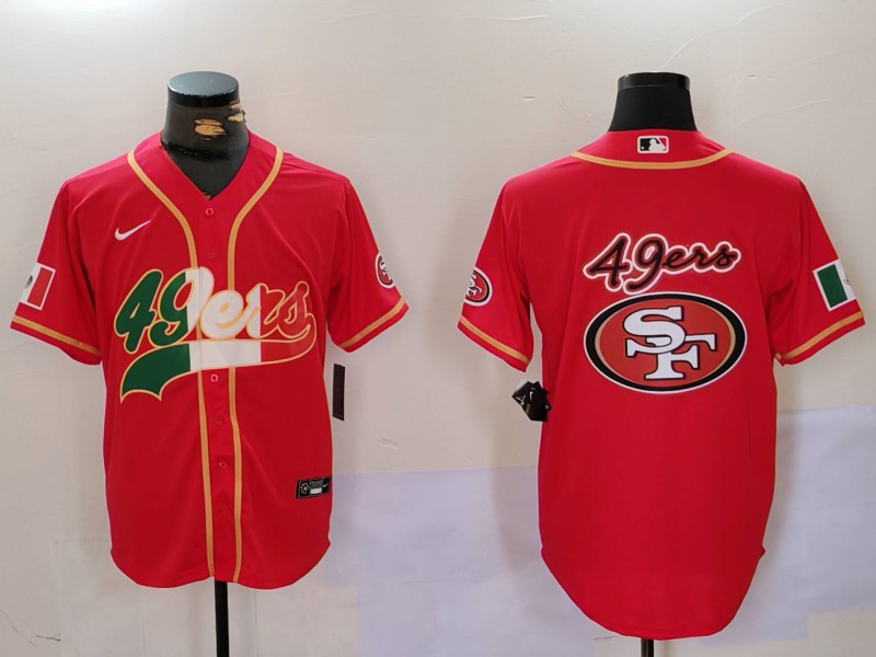 Men's San Francisco 49ers Team Big Logo Red With Patch Cool Base Stitched Baseball Jersey